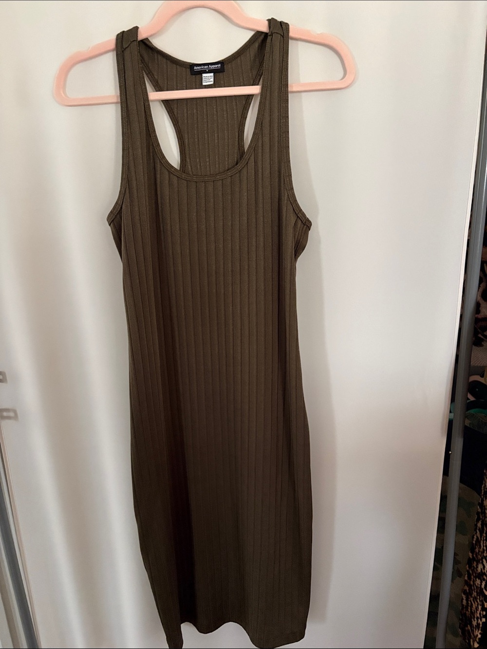 American Apparel Olive Ribbed Midi Tank Dress